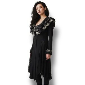 Joseph Ribkoff Women's Faux Fur Trim Duster Cardigan Glamcore Witchy Gothic 8